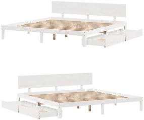 Estrutura de cama c/ gavetas 180x200 cm pinho maciça branco