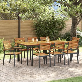 vidaXL Conjunto de Jantar de Jardim de 9 Peças de Madeira Sólida de Acácia e Metal