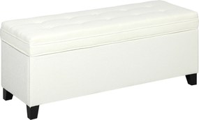 HOMCOM Banco de Armazenamento com 2 Dobradiças de Segurança Tampa Rebatível para Sala de Estar Quarto 120x40x48 cm Creme | Aosom Portugal