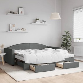 vidaXL Sofá-cama c/ gavetão e gavetas 90x190 cm tecido cinzento-escuro