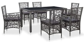 7 pcs conjunto de jantar para exterior vime PE cinzento