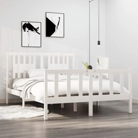 Estrutura de cama dupla 135x190 cm madeira maciça branco