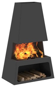 Fogueira vidaXL com armazenamento de lenha Preto 60x35x100 cm Aço