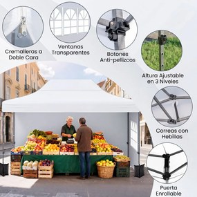 Tenda dobrável 431 x 291 cm, pop-up com 4 paredes amovíveis, altura ajustável, 4 x Sacos de areia, saco de transporte, rodas, impermeável, para pátio,
