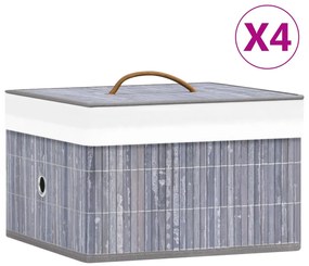 320767 vidaXL Caixas de arrumação 4 pcs bambu cinzento