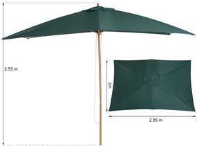 Outsunny Chapéu de Sol de Jardim com Sistema de Polia Teto Ventilado e Mastro de Madeira para Terraço Pátio Exterior 2,95x2x2,55m Verde