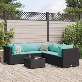 vidaXL 6 pcs conjunto lounge de jardim c/ almofadões vime PE preto