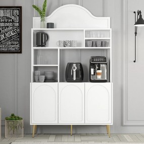 Armário Alto de Cozinha "Coffee" - 200x120x35 cm - Branco e Dourado -
