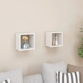 vidaXL Prateleiras parede forma de cubo 2pcs 22x15x22 cm branco brilh.