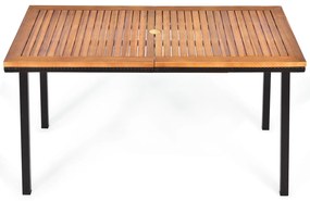 Mesa Jardim de madeira de Acácia Quadro de aço de mesa com buraco para guarda-sol Piscina Exterior 140 x 75 x 76 cm Natural