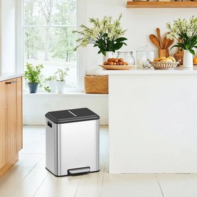 Caixote de lixo com 2 compartimentos 2 x 15 L para reciclagem e lixo residual prateado metálico