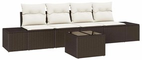 Conjunto de Sofá de Jardim de 5 Peças com Almofadas em Rattan Poliéste