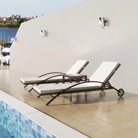 42496 vidaXL Espreguiçadeiras com mesa vime PE castanho
