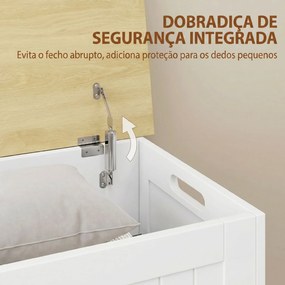 Baú de Arrumação 90 L com Tampa Versátil com Dobradiça de Segurança 80,5x40x46,4 cm Madeira e Branco