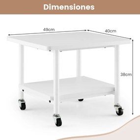 Mesa para impressora com 4 rodas e mecanismo de bloqueio 49 x 40 x 38 cm Branco