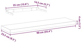 Prateleiras flutuantes 2 pcs 90x23,5x4 cm derivados de madeira