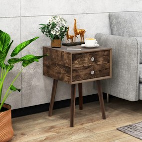 Mesa cabeceira com 2 gavetas em madeira para sala e quarto Fácil montagem 40 x 40 x 59,5 cm Castanho