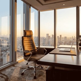 Cadeira de escritório Rako Couro Genuíno Castanho Claro