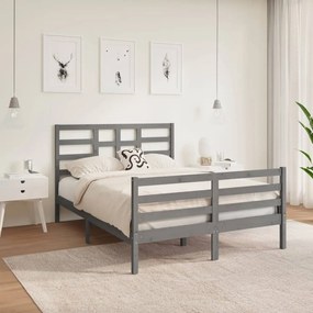 Estrutura de cama casal 135x190 cm madeira maciça cinzento