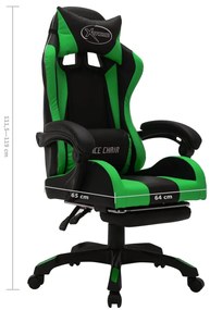 Cadeira estilo corrida luzes LED RGB couro artif. verde/preto