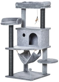PawHut Árvore Arranhadora para Gatos 48x48x107cm com Caverna de Feltro Desmontável Rede Camas de Felpa Múltiplas Plataformas Poste Arranhador de Sisal e Brinquedos Cinza