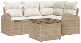 Conjunto de Sofá de Jardim 5 Peças com Almofadas Castanhas Vime Polipr