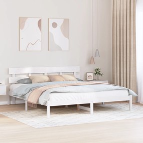 vidaXL Estrado de Cama com Cabeceira Branco 180x200 cm Madeira Sólida de Pinho