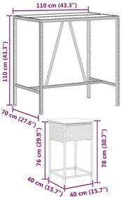 7 pcs conjunto de bar p/ jardim c/ almofadões vime PE cinzento