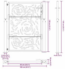 Portão de jardim 105x130 cm design de chama de aço resistente