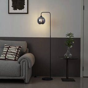 Candeeiro de pé Art Deco preto com vidro fumê - Sandra