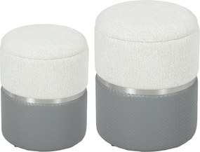 HOMCOM Conjunto de 2 Puffs de Arrumação Estofados em Chenille e PU Assento Acolchoado para Entrada Quarto Cinzento e Creme | Aosom Portugal