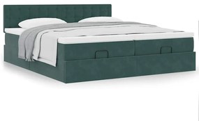 Estrutura de cama otomana com colchão verde escuro veludo