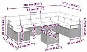 Conjunto de Sofá de Jardim 8 Peças com Almofadas em Rattan Sintético M