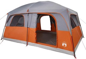 Tenda familiar para 10 pessoas impermeável cinzento e laranja