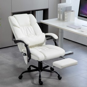 Cadeira de Escritório com Massagem de 6 Pontos Encosto Alto Reclinável Apoio para Pés e Controlo Remoto 66x75x112-122 cm Branco