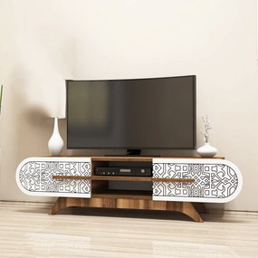 Móvel TV Defne – Nogueira e Branco – 145x37x37 cm