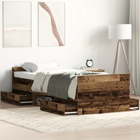 Cama vidaXL sem Colchão Madeira Antiga 75x190 cm Madeira de Engenharia