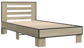 Estrutura de cama derivados de madeira e metal carvalho sonoma