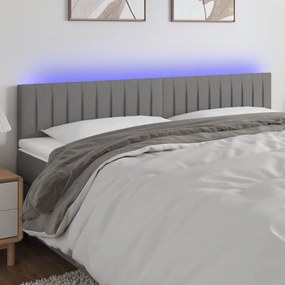 Cabeceira de cama c/luzes LED tecido 180x5x78/88cm cinza-escuro