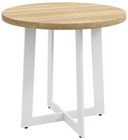 HOMCOM Mesa de Cozinha Redonda para 4 Pessoas Moderna com Tampo de Madeira e Base de Aço Cruzada Ø80x75 cm Carvalho