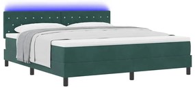 Cama Box com Colchão e LED Verde Escuro 180x200 cm Veludo