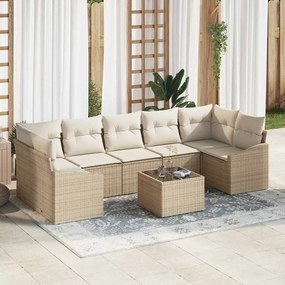 vidaXL Conjunto de Sofá de Jardim 8 Peças com Almofadas Bege Rattan