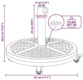 Base de Parasol vidaXL com Rodas para Postes de Ø38-48 mm 13 kg Redond