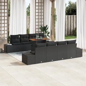 Conjunto de Sofá de Jardim de 7 Peças com Almofadas Rattan Preto Poly