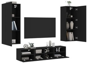 5 pcs móveis de parede p/ TV derivados de madeira preto