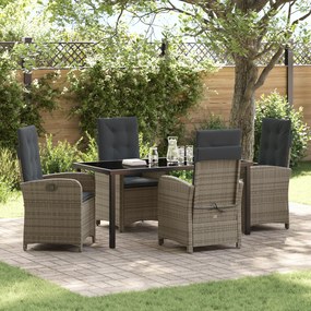 vidaXL Conjunto de Jantar de Jardim de 5 Peças com Almofadas Cinza Rattan Poliéster