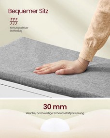 Banco para sapatos com espaço de arrumação 35,5 x 101 x 52,5 cm, portas, almofadas de assento e prateleiras ajustáveis Branco e cinzento