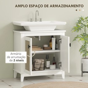 HMóvel para Lavatório (NÃO INCLUIDO) Pousar com 2 Portas de Vime PE 2 Prateleiras e Sistema Anti-Tombo para Casa de Banho 60x30x30 cm Branco