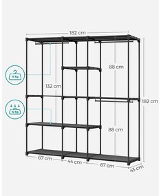 Guarda Roupa aberto 43 x 182 x 182 cm montagem fácil Preto