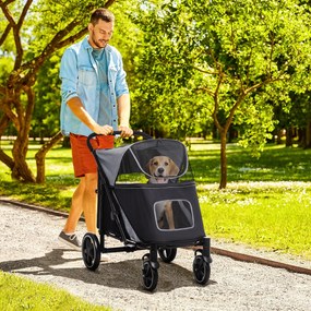 Carrinho para Cães Dobrável com Janelas de Malha Cinto de Segurança e Bolsos de Armazenamento 112x65x100 cm Cinzento